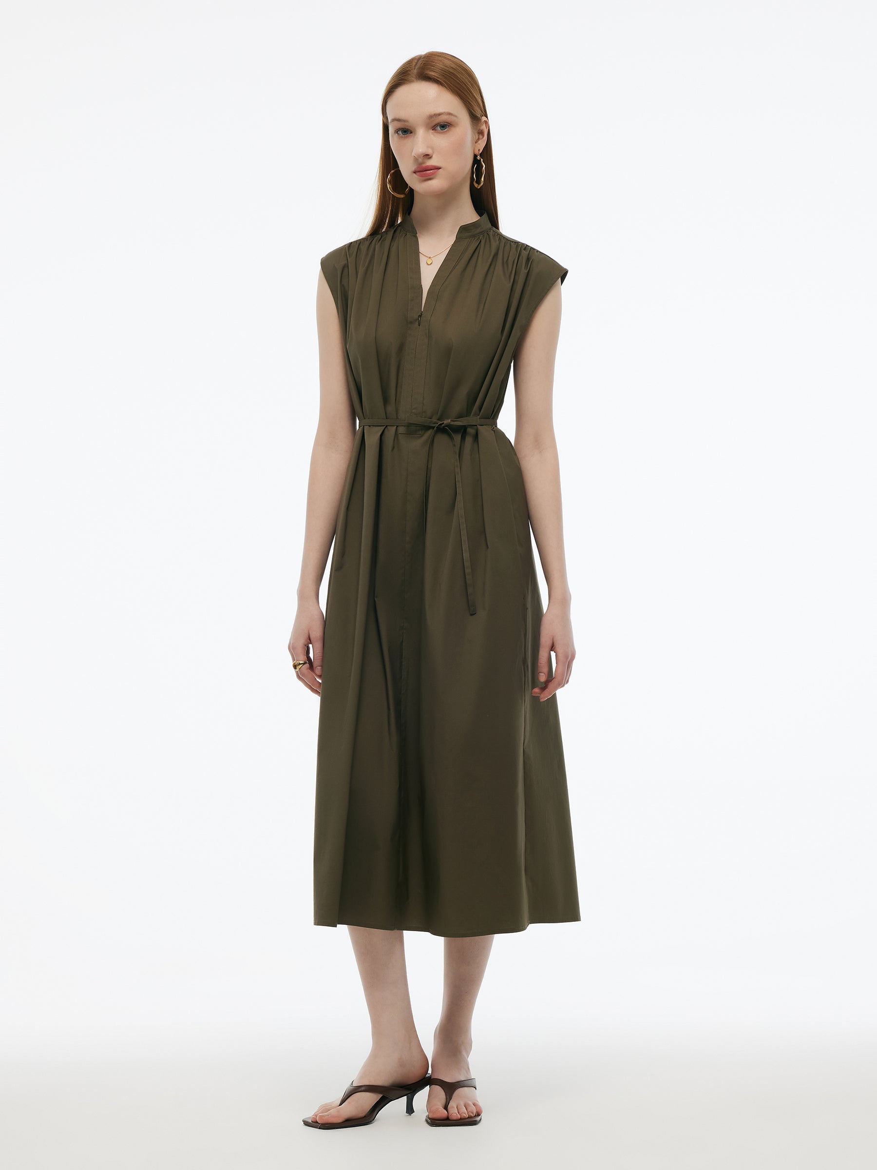 Cap Sleeve Adjustable V-Neck Women Maxi Dress With Belt GOELIA