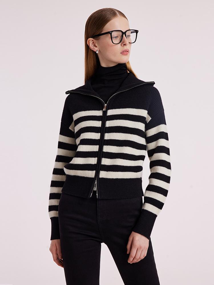 Woolen Knitted Stripe Cardigan GOELIA