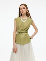 Acetate Twist Front Women Cap Sleeve Top GOELIA