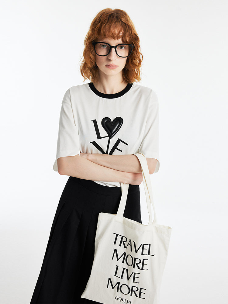 LOVE Letter Printed Contrast Trim Women T-shirt GOELIA