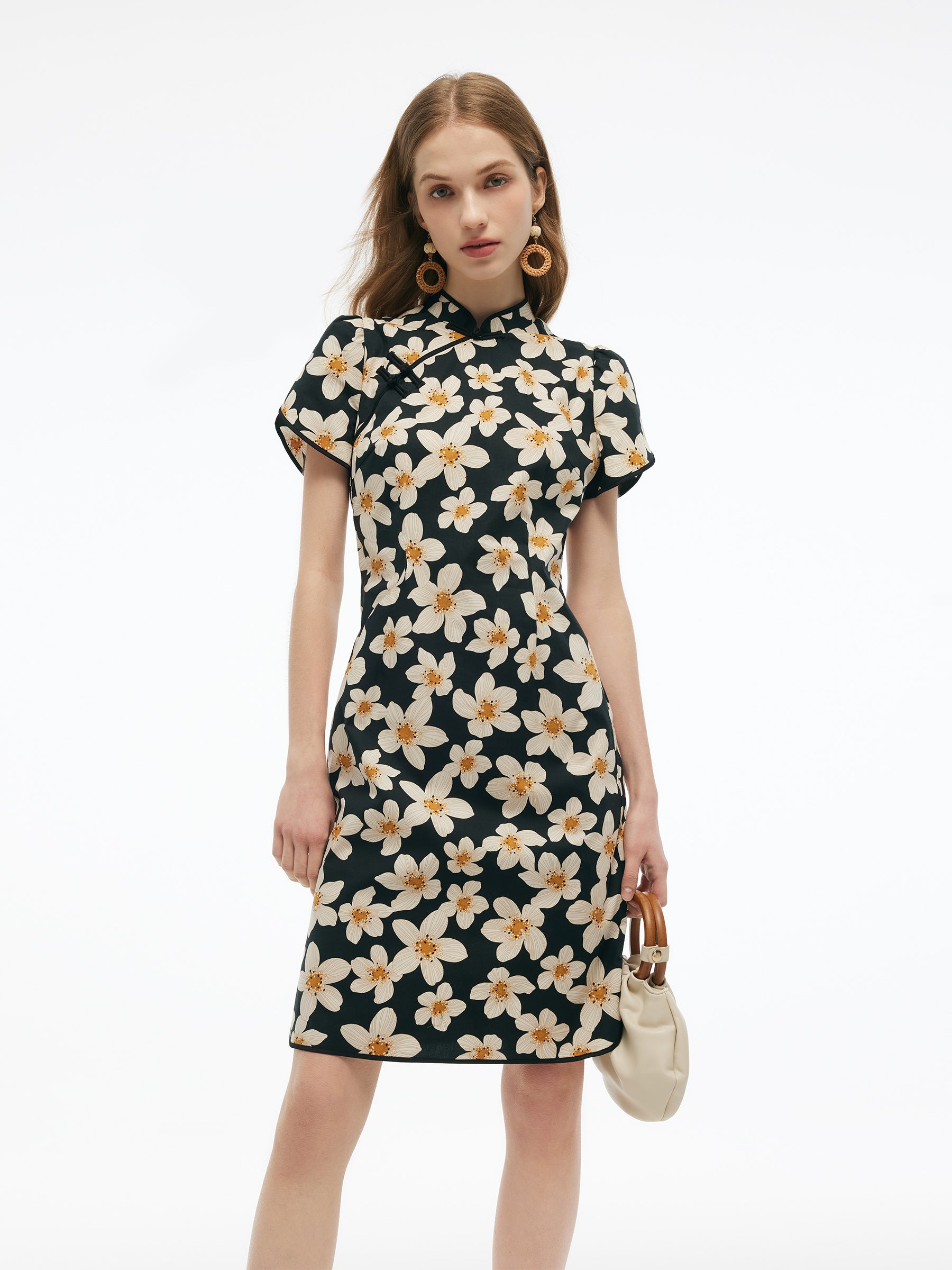 Cotton Floral Print Women Qipao Mini Dress GOELIA