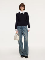Wool Blend Cable Knit Women Sweater With Detachable Collar And Cuffs GOELIA