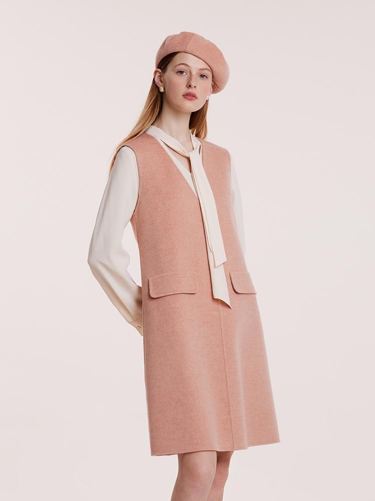 Pure Double-Faced Wool Vest Dress And Shirt Two-Piece Set With Beret GOELIA