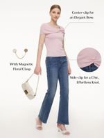 Lyocell Blend Off Shoulder Women Knit Top With Detachable Magnetic Flower GOELIA