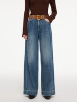 100% Cotton Denim Women Wide Leg Jeans With Belt GOELIA