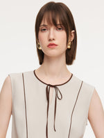 Acetate Blend Tie Front Contrast Trim Women Tank Top GOELIA