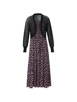 Bowknot Printed Spaghetti Strap Maxi Dress And Knitted Cardigan Two-Piece Set With Scrunchie GOELIA