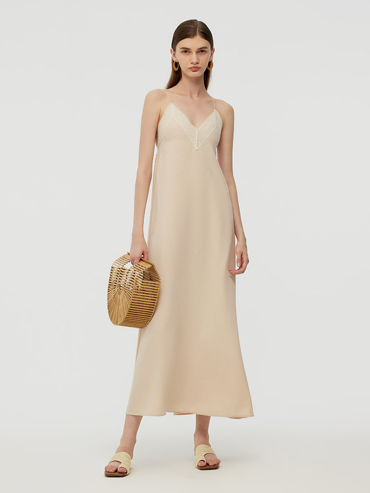 100% Acetate Women Slip Backless Maxi Dress GOELIA