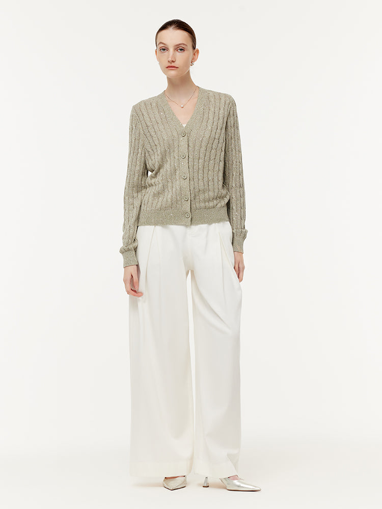 Linen Sequins Openwork Women Knit Cardigan GOELIA