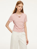Cotton Side Twist Women T-Shirt With Detachable Beaded Chain GOELIA