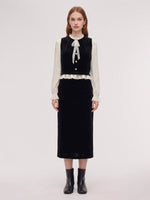[Preview] Velvet Ruffle Top And Skirt Two-Piece Set With Detachable Bow GOELIA