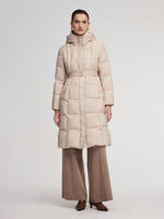 Windproof Hooded Goose Down Coat With Belt GOELIA