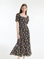 Mulberry Silk Rose Printed Women Maxi Dress GOELIA