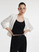 Triacetate 3/4 Sleeves Women Crop Blazer GOELIA