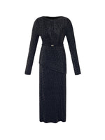 Velvet Glitter Stretch Asymmetrical Hem Top And Skirt Two-Piece Set With Belt GOELIA