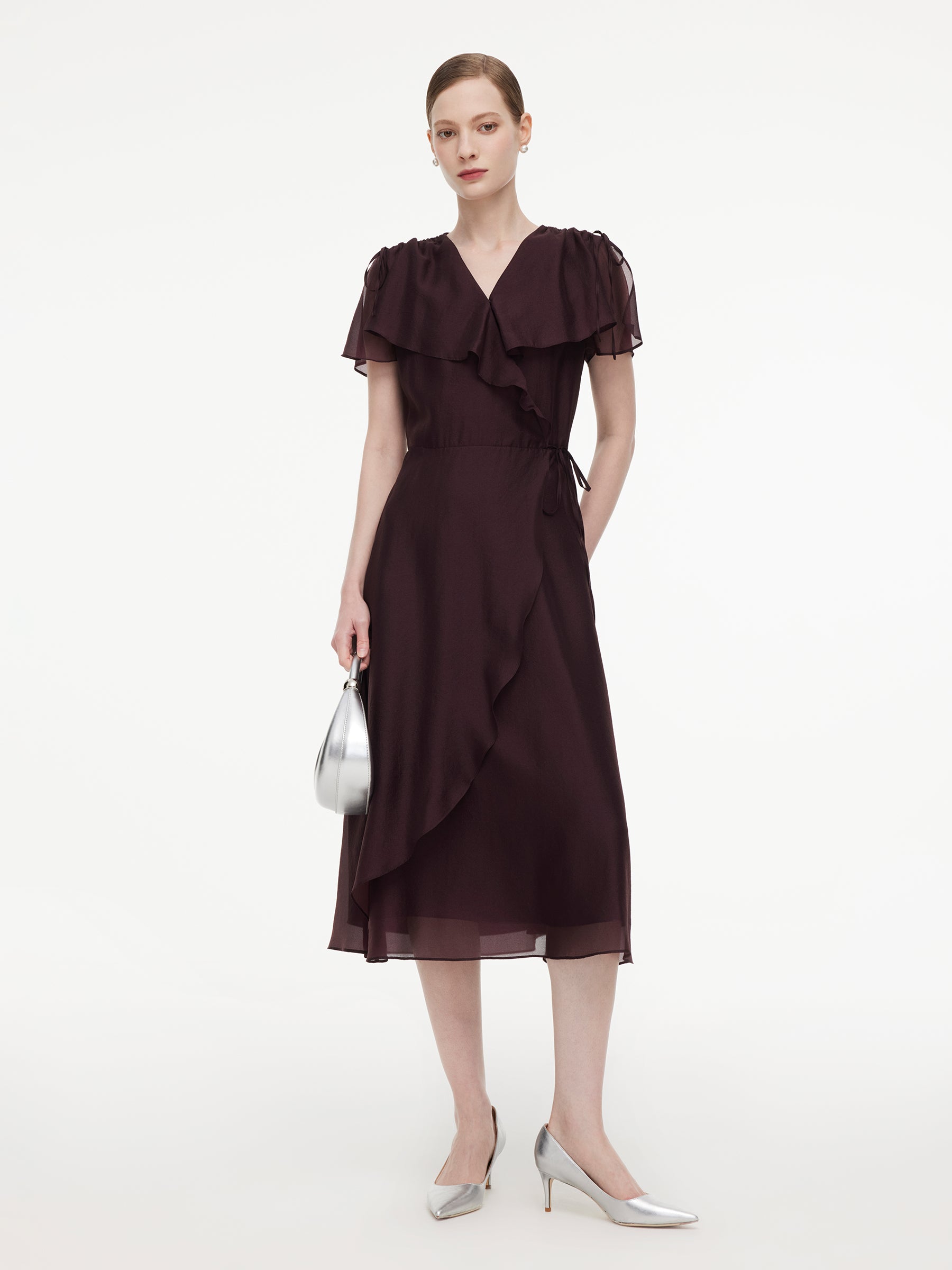 Ruffled Sleeve Women Wrap Maxi Dress GOELIA