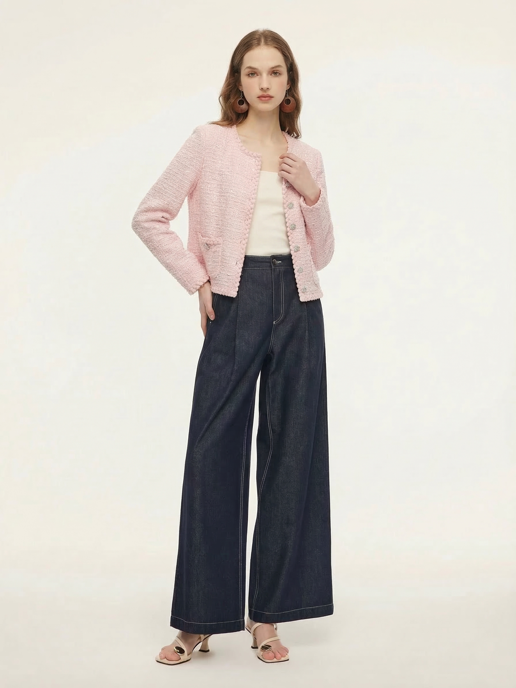 Round Neck Single-Breasted Women Textured Cardigan GOELIA