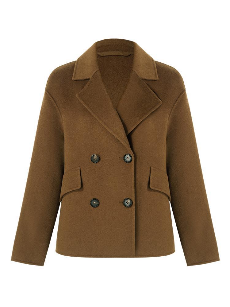 Wool And Cashmere Double-Faced Notched Lapel Short Coat GOELIA