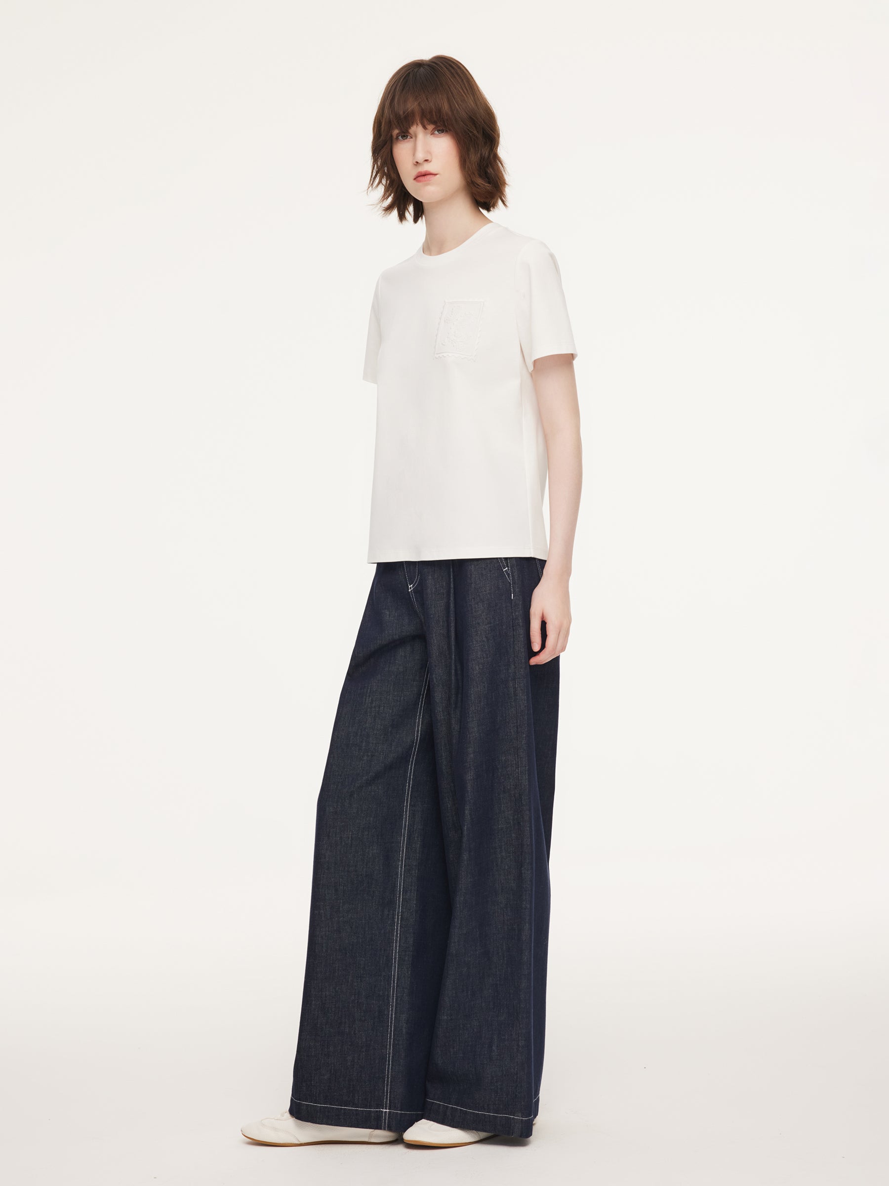 100% Cotton Paisley Embroidered Women T-Shirt GOELIA