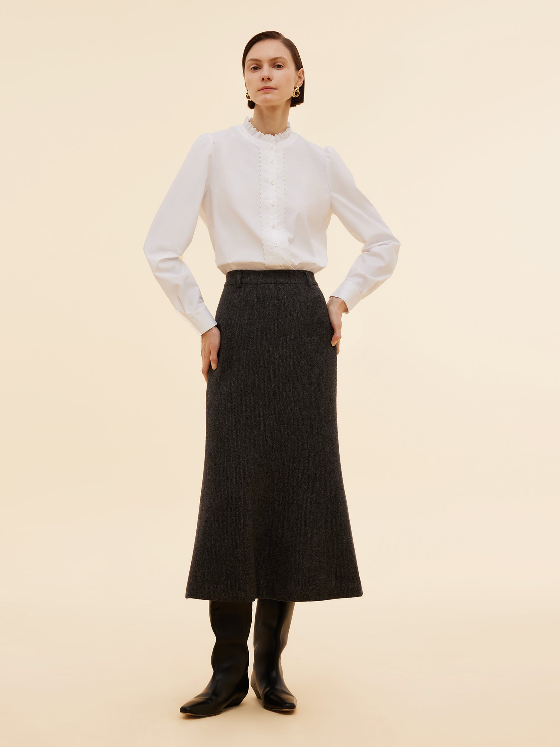 100% Washable Wool Back Slit Women Mermaid Skirt GOELIA