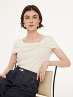 Lyocell Blend Off Shoulder Women Knit Top With Detachable Magnetic Flower GOELIA
