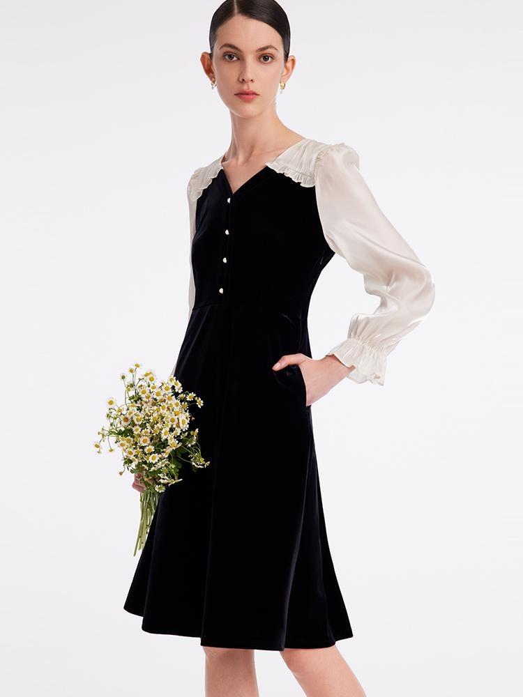 Velvet Patchwork Midi Dress GOELIA