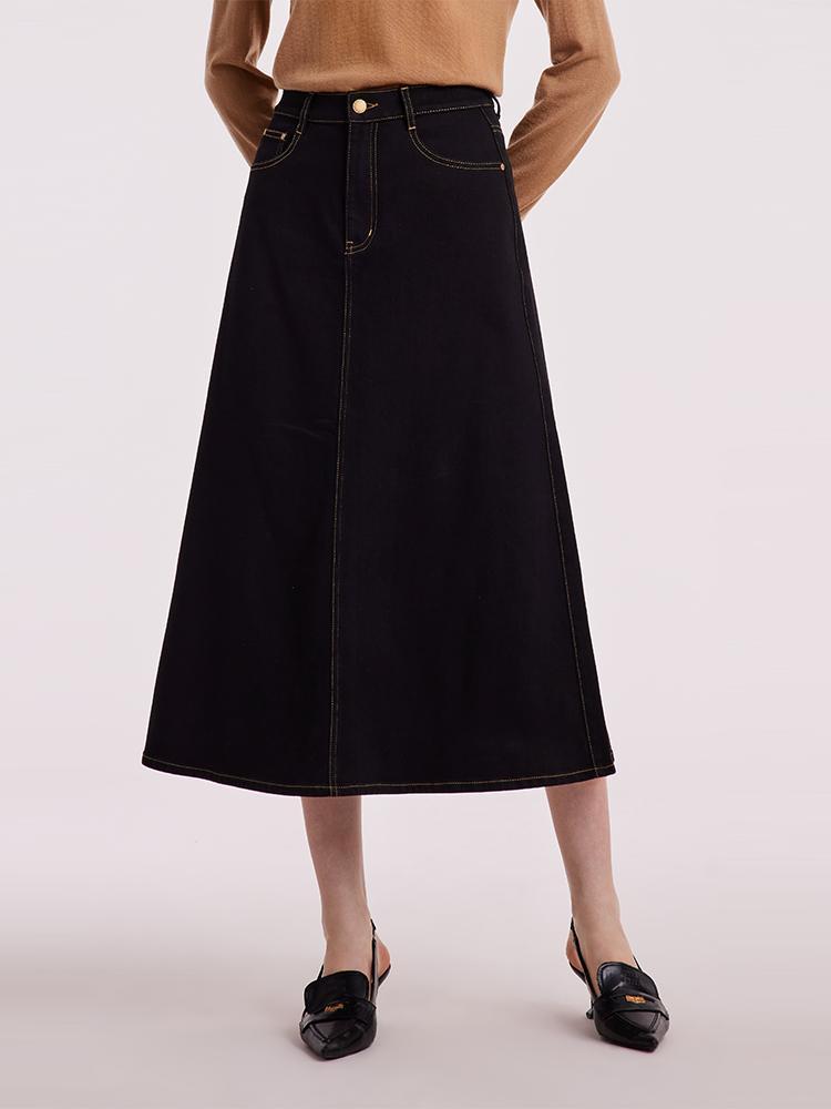 Black Denim A-Line Skirt GOELIA