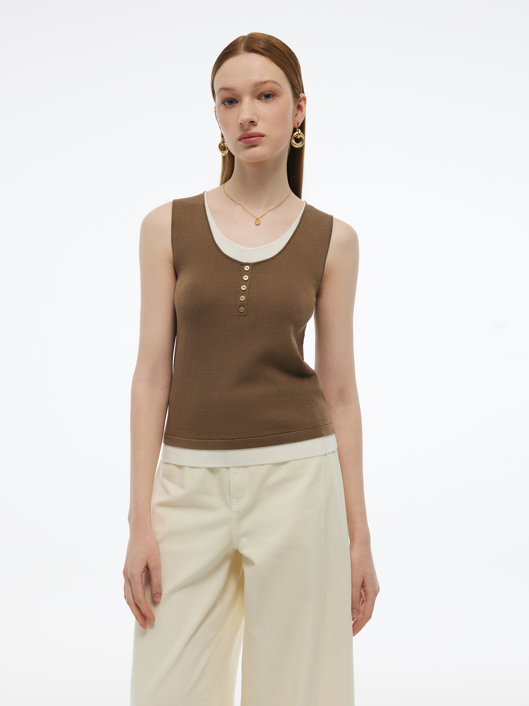 Lyocell Blend Faux Two-Piece Women Knit Tank Top GOELIA