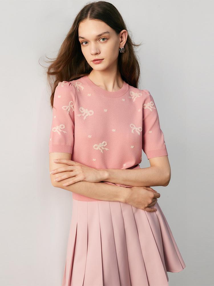 Pink Jacquard Knitted Sweater GOELIA