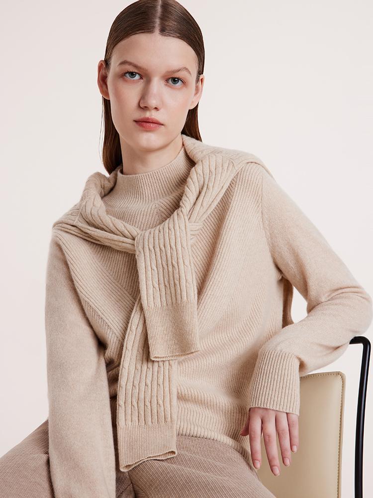 Beige Pure Cashmere Mock Neck Sweater GOELIA