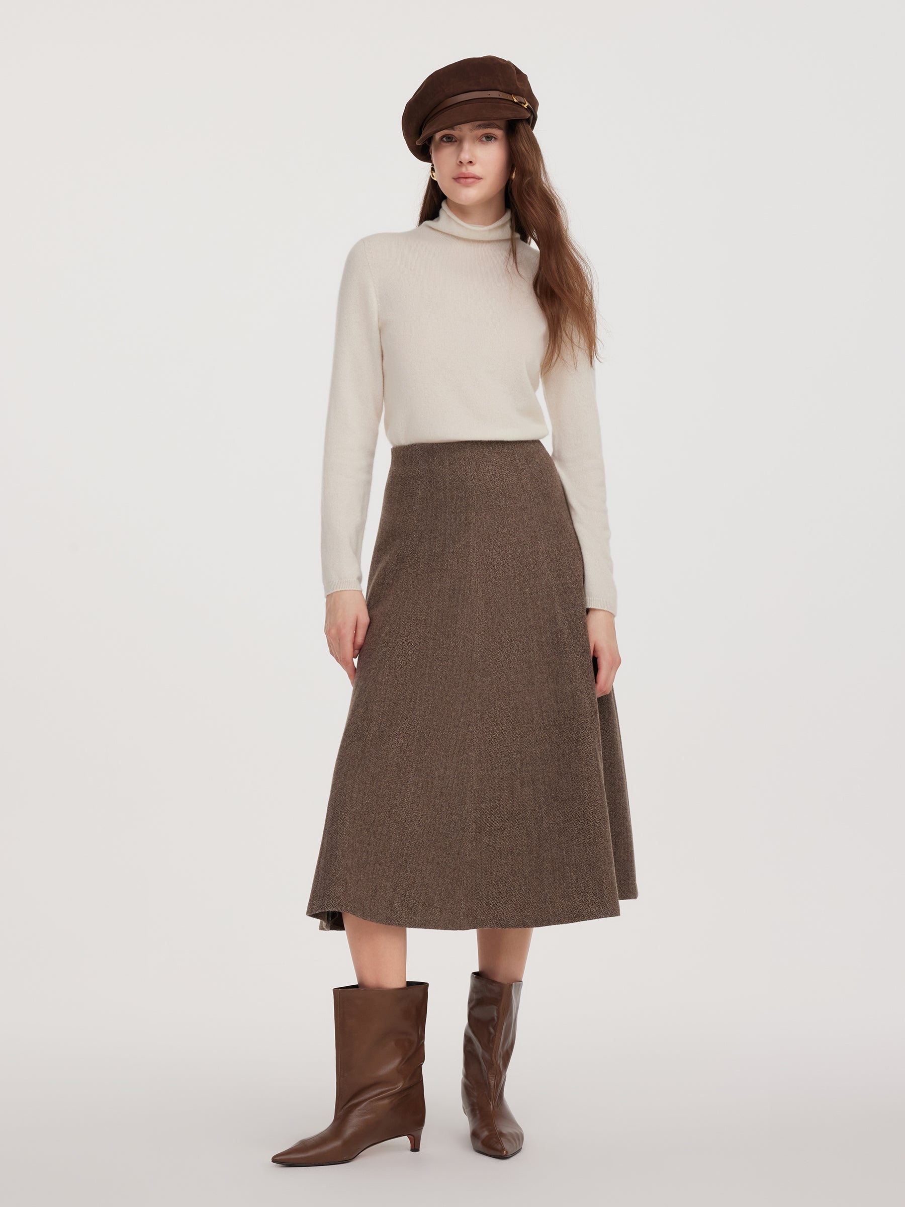 Washable Wool Women A-Line Flared Skirt GOELIA