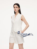 100% Linen Lapel Women V-Neck Vest GOELIA
