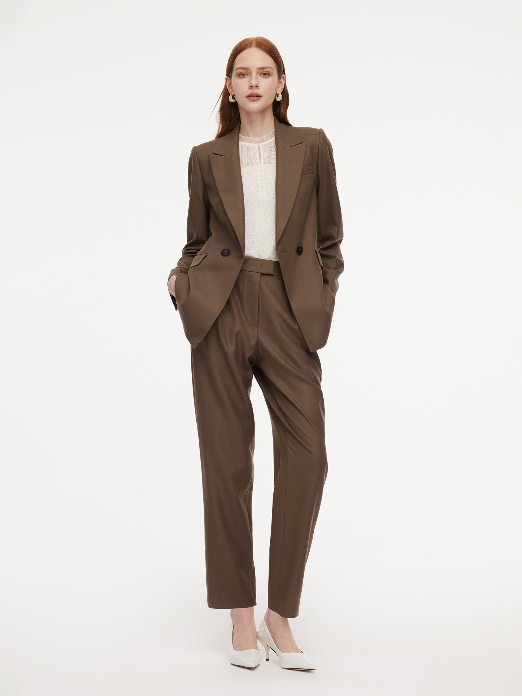 100% Worsted Merino Wool Women Blazer GOELIA