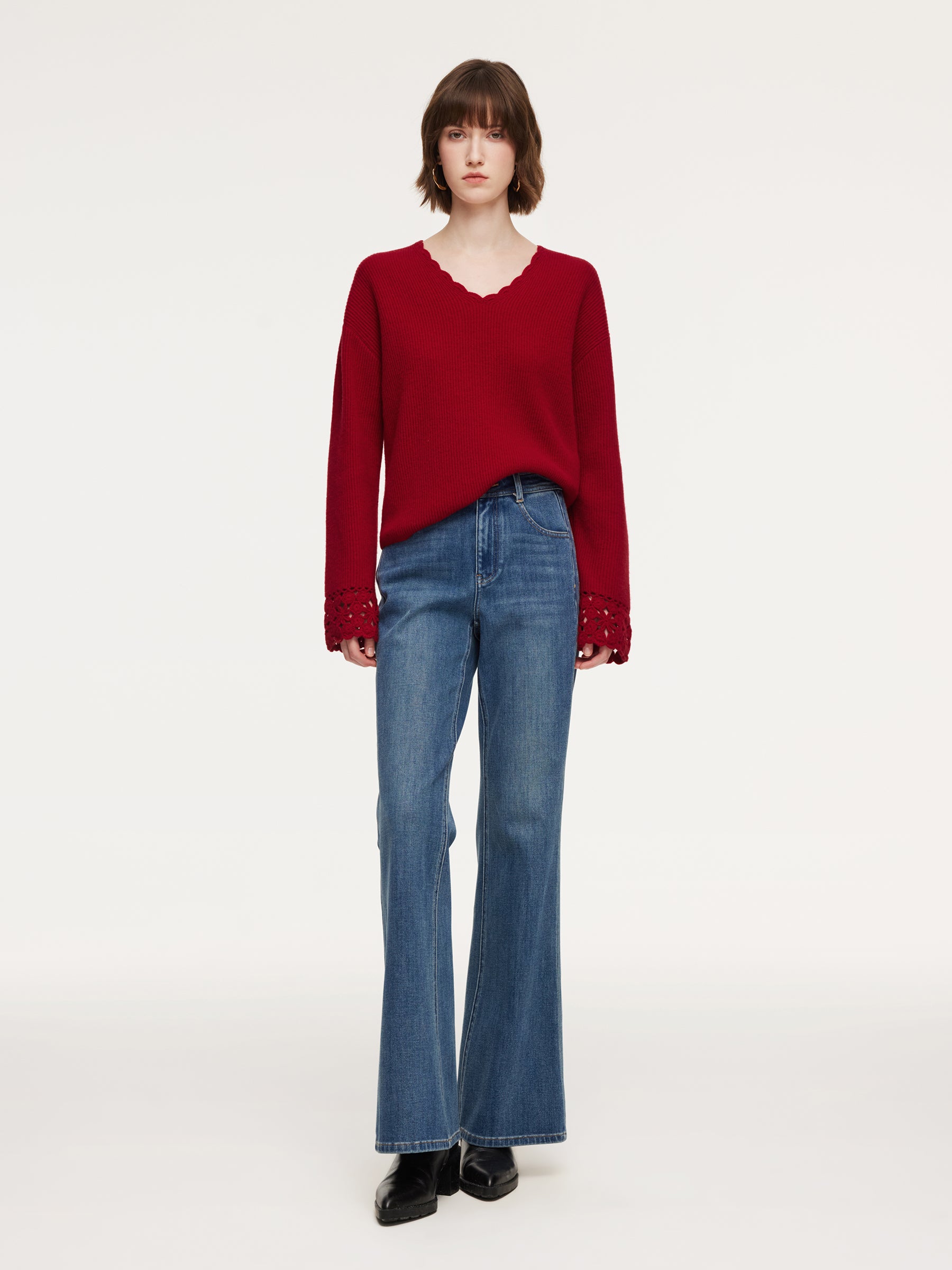 100% Wool V-Neck Women Sweater GOELIA