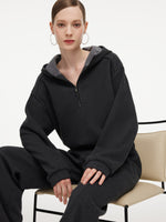 Half-Zip Hooded Knit Top And Pants Two-Piece Set GOELIA