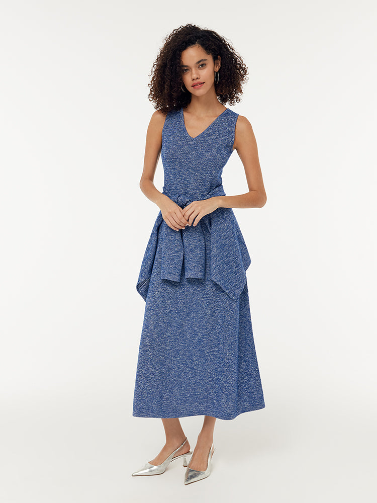 Wool Blend Knit Cardigan And Knit Vest Maxi Dress Two-Piece Set GOELIA