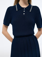 Lyocell Blend Polo Knit Top And Pleated Skirt Two-Piece Set GOELIA