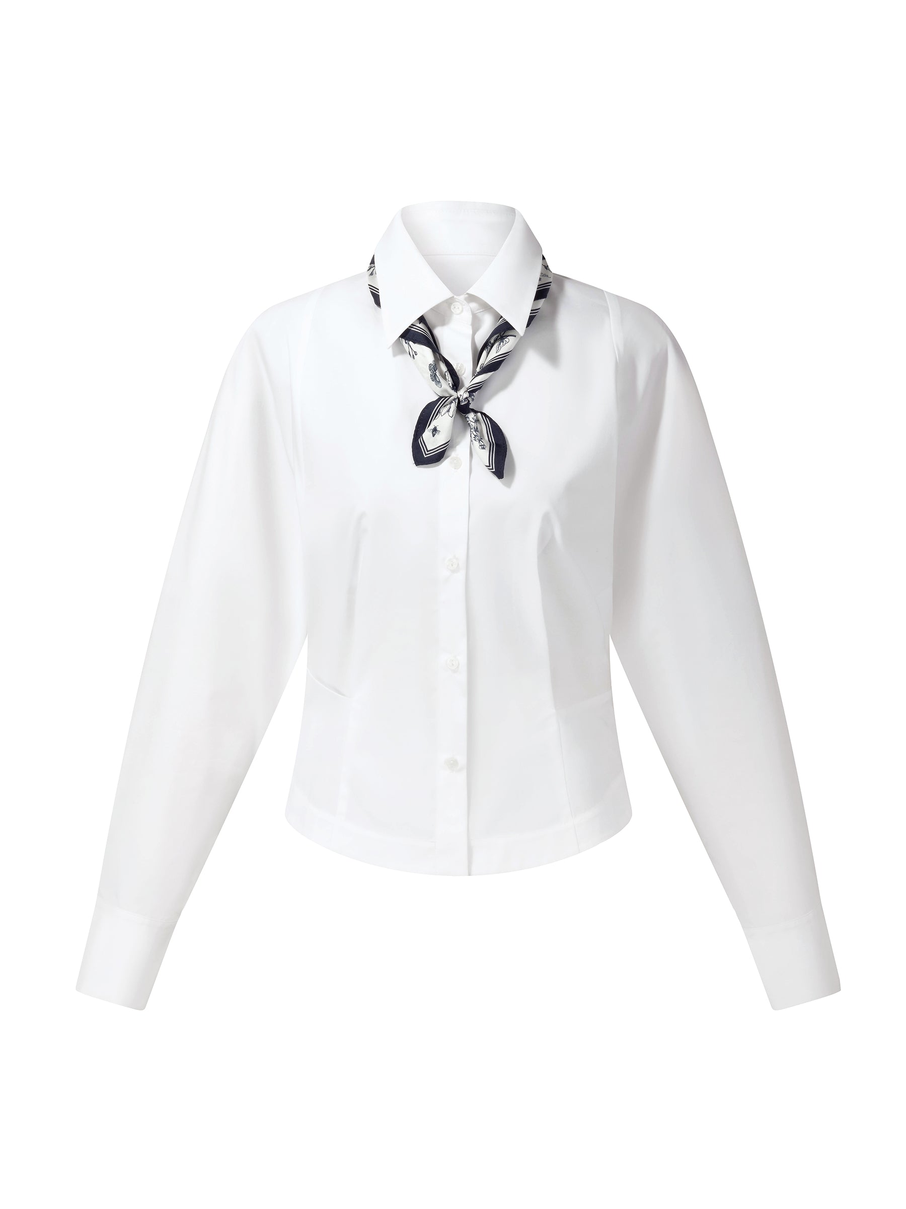 [Preview] Cotton Blend Gather-Waisted Women Shirt With Silk Scarf GOELIA