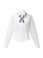 [Preview] Cotton Blend Gather-Waisted Women Shirt With Silk Scarf GOELIA