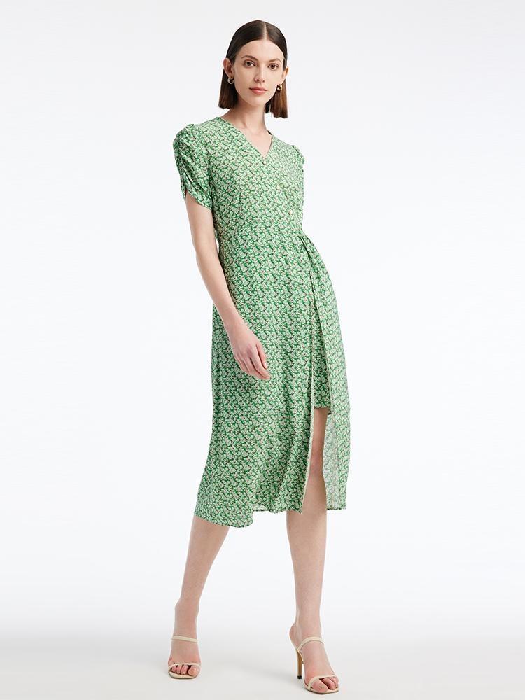 Green Printed V-Neck Dress GOELIA