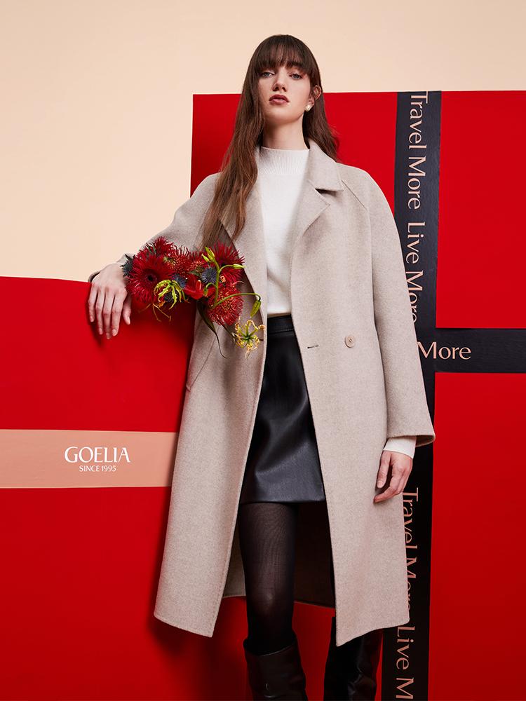 Cashmere Wool Double-Faced Notched Lapel Women Overcoat