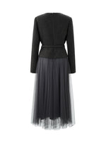 Washable Merino Wool Patchwork Women Maxi Dress With Belt GOELIA