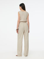 100% Linen Women Straight Leg Pants With Belt GOELIA