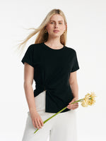 Acetate Waist Twist Asymmetric Hem Women Knit Top GOELIA