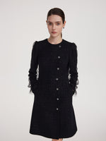 Wool Blend Tweed Sequins Women Long Sleeve Mini Dress GOELIA