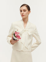 Tweed Bow Tie Neck Jacket And Mini Skirt Two-Piece Set GOELIA