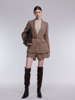 Washable Cashmere Wool Blend Women Belted Blazer GOELIA