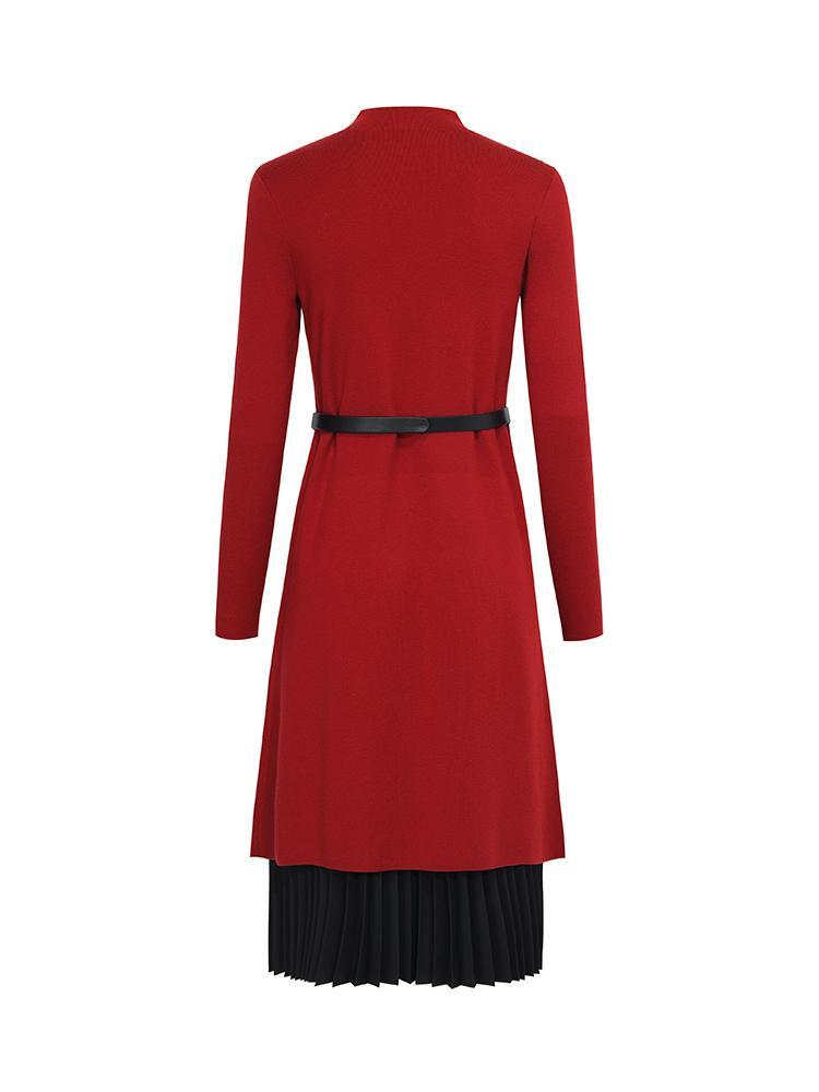 Mock Neck Long Sweater And Wool Pleated Skirt Two-Piece Set GOELIA