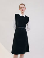 [Preview] Shirt Dress And Knit Sleeveless Dress Two-Piece Set With Belt GOELIA