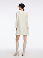 100% Wool Contrast Trim Neck A-Line Women Mini Dress GOELIA